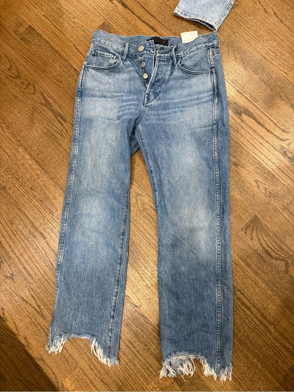 3x1 Women's Light Blue Straight Jeans with Frayed Hem